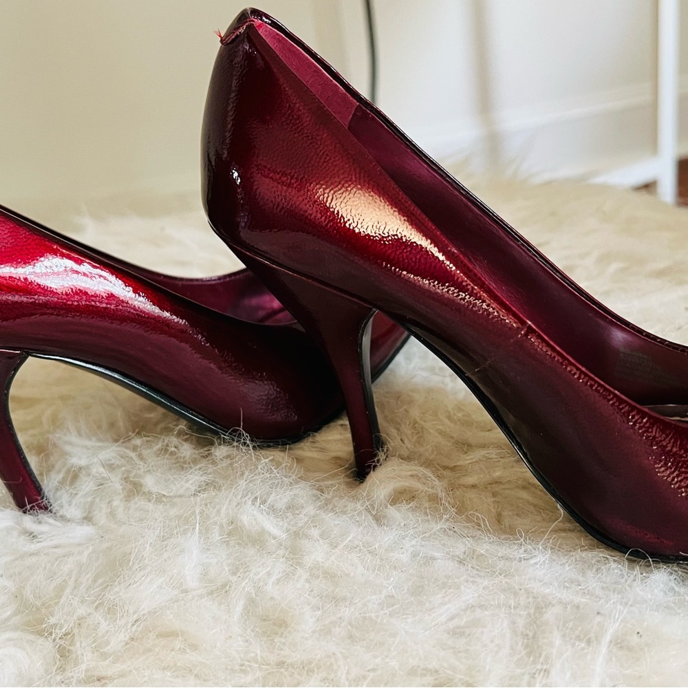 BCBG Ariel Red Patent Leather Peep Toe Heel - Picture 3 of 4